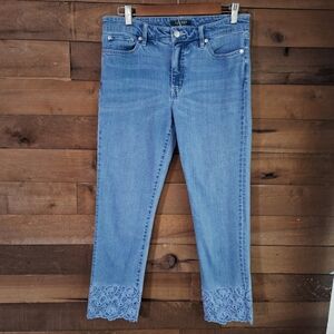 Lauren Ralph Lauren Premier Straight Cropped Jeans with Lace Hem | Size 6